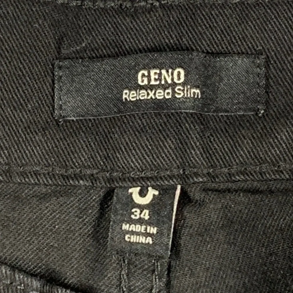 True Religion Jeans Mens 34 Black Denim Geno Relaxed Slim‎ Studded Stretch $164